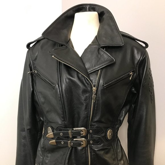 Vintage Custom Harley Black Leather Jacket Sz M - Picture 2 of 9